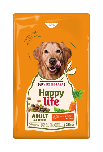 Happy Life Adult with Beef flavour - Változatos kutyaeledel marhahús ízesítéssel – élénk felnőtt kutyáknak 2,5 kg