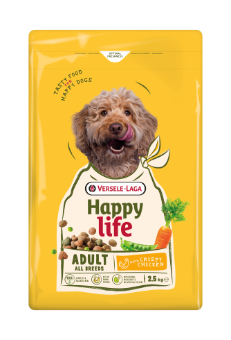 Happy Life Adult with Chicken flavour - Változatos kutyaeledel csirkehús ízesítéssel – élénk felnőtt kutyáknak 2,5 kg