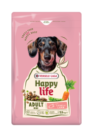 Happy Life Adult Mini with Lamb - Változatos eledel bárány ízesítéssel – élénk felnőtt, kis testű kutyáknak 2.5 kg