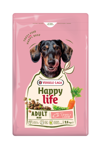 Happy Life Adult Mini with Lamb - Változatos eledel bárány ízesítéssel – élénk felnőtt, kis testű kutyáknak 2.5 kg
