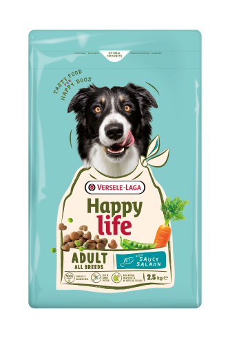 Happy Life Adult with Salmon - Változatos eledel lazac ízesítéssel – élénk felnőtt kutyáknak  2.5 kg