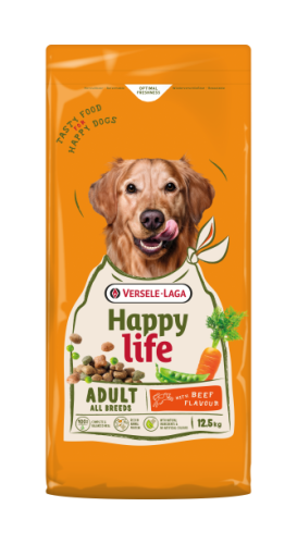Happy Life Adult with Beef flavour - Változatos kutyaeledel marhahús ízesítéssel – élénk felnőtt kutyáknak 12,5 kg