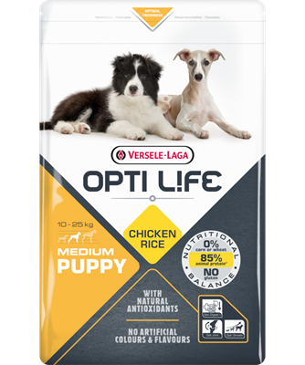 Opti Life  Puppy Medium - Kiegyensúlyozott kölyökkutyatáp - csirkés izű - közepes méretű kutyáknak - 2.5 kg