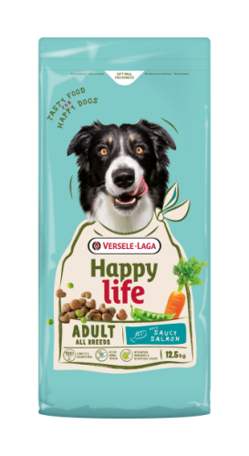 Happy Life Adult with Salmon - Változatos eledel lazac ízesítéssel – élénk felnőtt kutyáknak  12.5 kg
