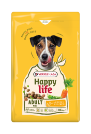 Happy Life Adult Mini with Chicken  -Változatos eledel csirkehús ízesítéssel – élénk felnőtt, kis testű kutyáknak 2.5 kg