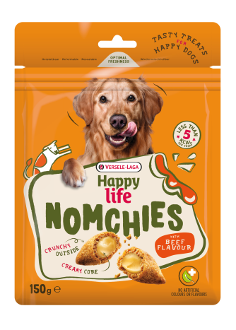 Happy Life Nomchies Beef - Ropogós jutalomfalat krémes töltelékkel – marhás ízben 150 gr
