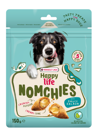 Happy Life Nomchies Salmon - Ropogós jutalomfalat krémes töltelékkel – lazacos ízben - 150 gr