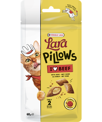 LARA - Pillows with Beef Hairball Control Treats - Ízletes jutalomfalatok boldog cicáknak! Marhahúsos párnácskák..  60 gr