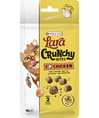 LARA - Crunchy Bites with Chicken Happy Teeth Treats - Ízletes jutalomfalatok boldog cicáknak! Csirkés párnácskák...60 gr